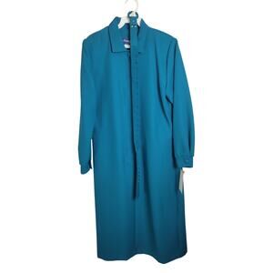 NWT Vtg‎ Nancy II Green Half Button Long Sleeve Belted Midi Dress Women's 12